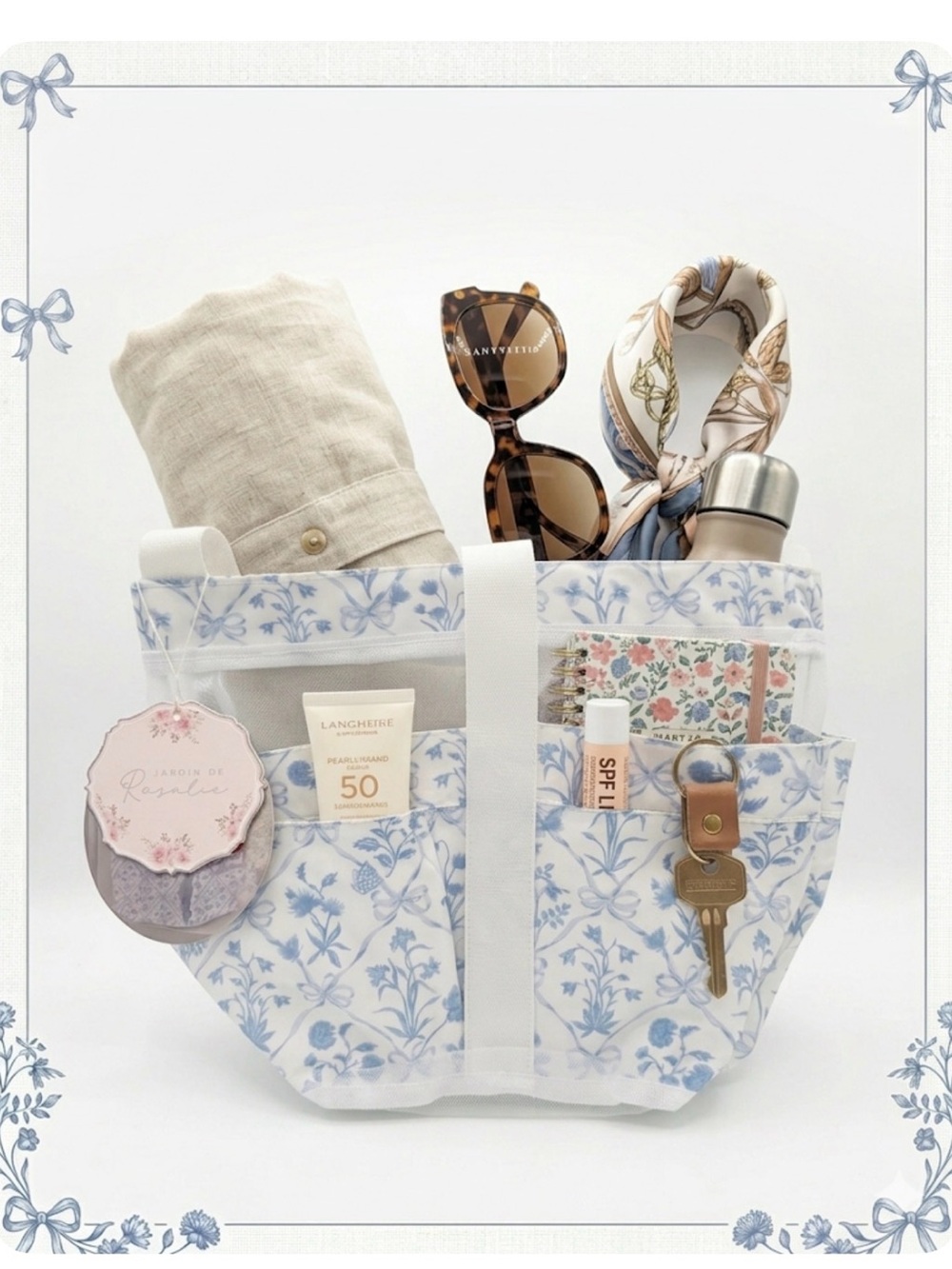 Women’s Floral Blue and White Tote Bag -